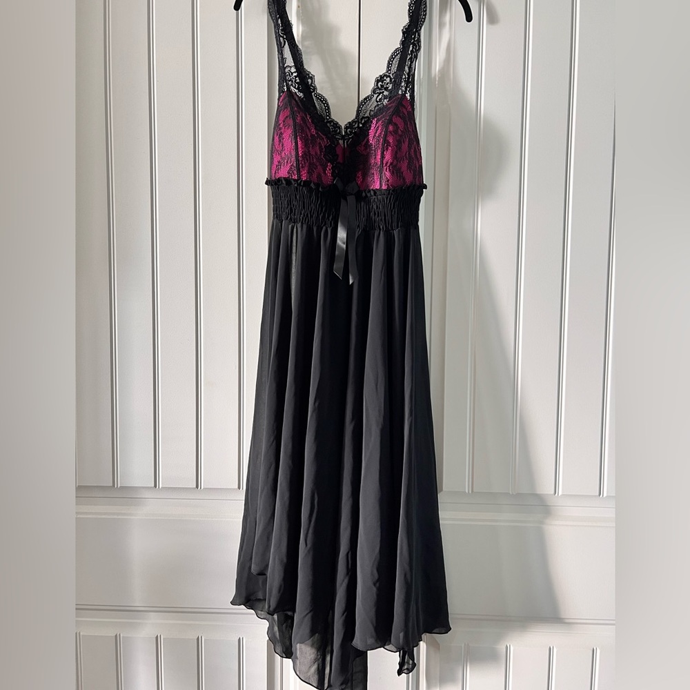 Cacique Lingerie Maxi Lace Mesh Nightgown Hot Pink & Black 18/20